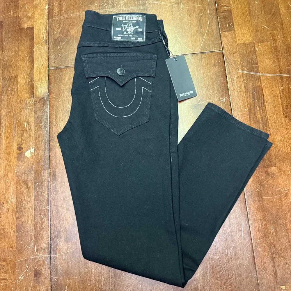 NWT True Religion Rocco Relaxed Skinny Jeans Mens 32 Black Flap Pocket 105707